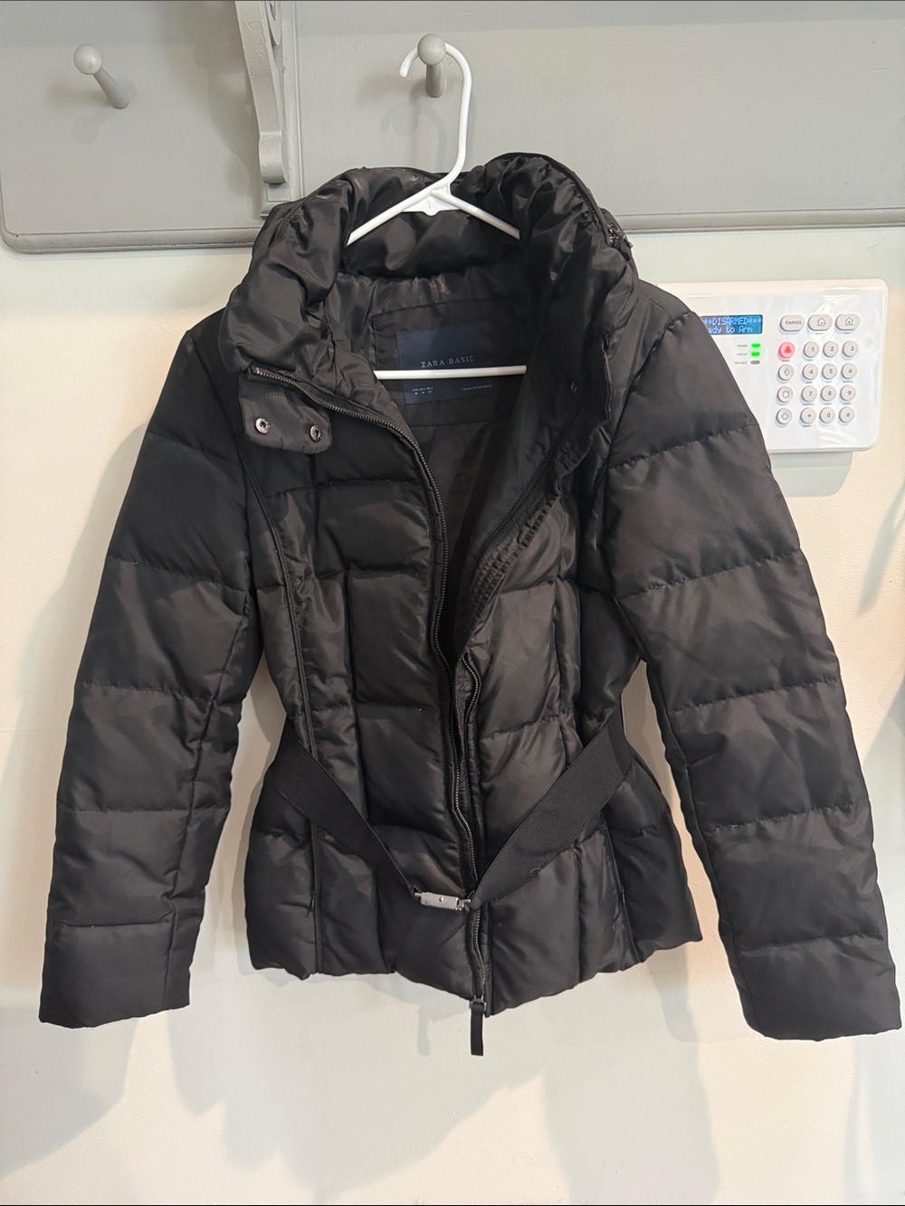 Zara Black Quilted Belted Puffer Coat
